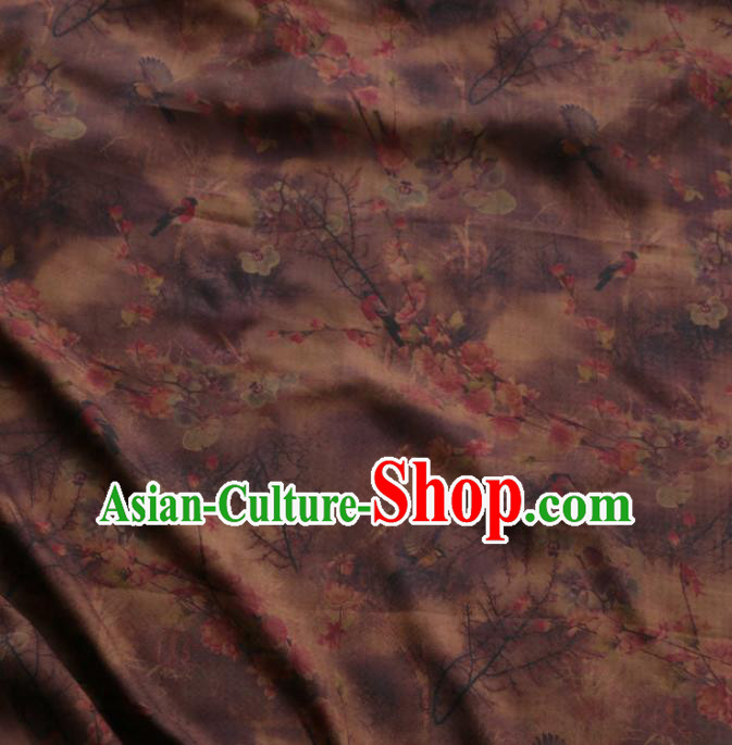 Asian Chinese Classical Plum Pattern Purple Gambiered Guangdong Gauze Satin Drapery Brocade Traditional Cheongsam Brocade Silk Fabric