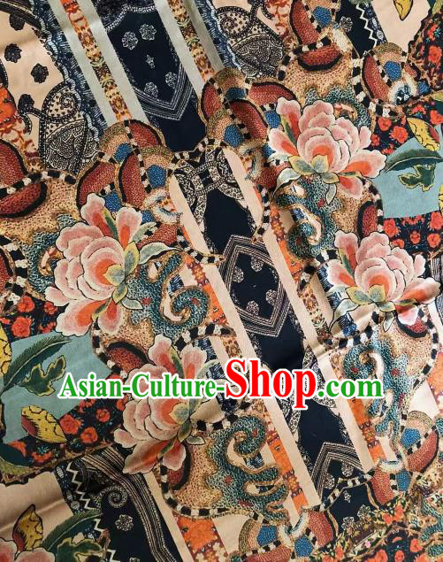 Asian Chinese Classical Peony Pattern Satin Drapery Gambiered Guangdong Gauze Brocade Traditional Cheongsam Brocade Silk Fabric