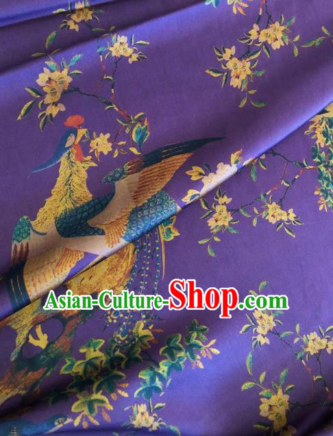 Asian Chinese Classical Phoenix Pattern Purple Satin Drapery Gambiered Guangdong Gauze Brocade Traditional Cheongsam Brocade Silk Fabric