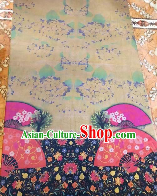 Asian Chinese Classical Fan Pattern Satin Drapery Gambiered Guangdong Gauze Brocade Traditional Cheongsam Brocade Silk Fabric