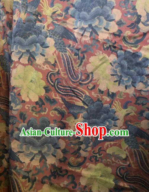 Asian Chinese Classical Phoenix Peony Pattern Satin Drapery Gambiered Guangdong Gauze Brocade Traditional Cheongsam Brocade Silk Fabric