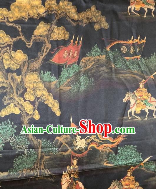 Asian Chinese Classical General Pattern Black Satin Drapery Gambiered Guangdong Gauze Brocade Traditional Cheongsam Brocade Silk Fabric