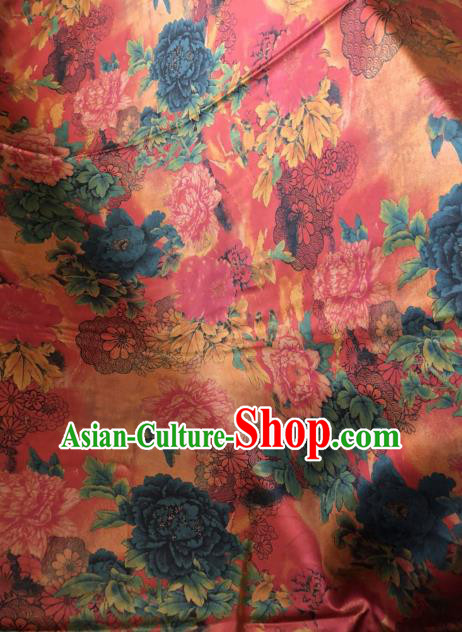 Asian Chinese Classical Peony Pattern Satin Drapery Gambiered Guangdong Gauze Brocade Traditional Cheongsam Brocade Silk Fabric