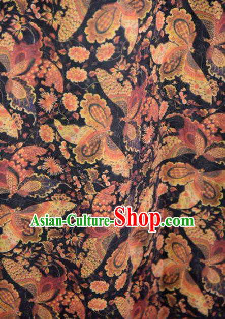 Asian Chinese Classical Butterfly Pattern Navy Satin Drapery Gambiered Guangdong Gauze Brocade Traditional Cheongsam Brocade Silk Fabric