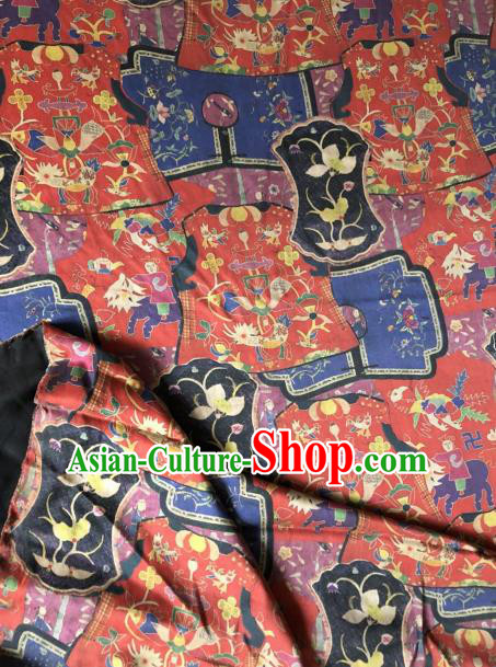 Asian Chinese Classical Flowers Pattern Red Satin Drapery Gambiered Guangdong Gauze Brocade Traditional Cheongsam Brocade Silk Fabric
