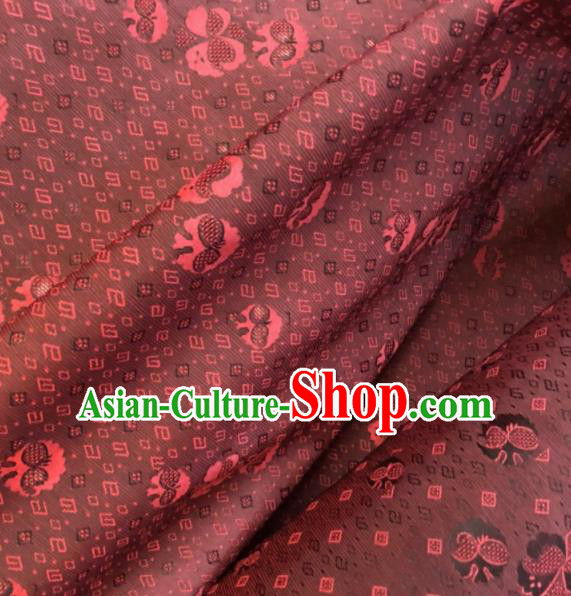 Asian Chinese Classical Auspicious Pattern Wine Red Satin Drapery Gambiered Guangdong Gauze Brocade Traditional Cheongsam Brocade Silk Fabric