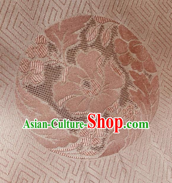 Asian Chinese Classical Twine Flowers Pattern Pink Satin Drapery Gambiered Guangdong Gauze Brocade Traditional Cheongsam Brocade Silk Fabric