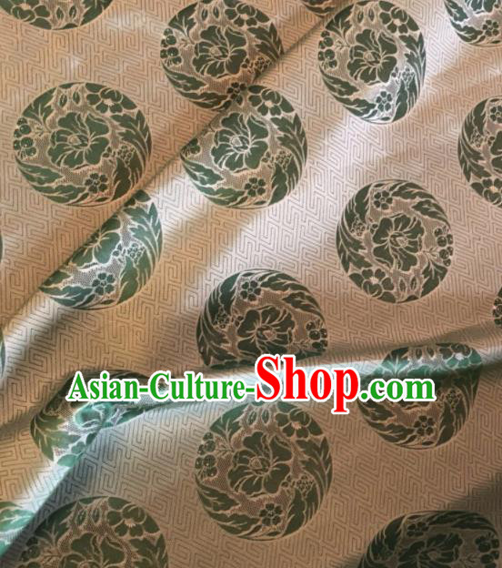 Asian Chinese Classical Twine Flowers Pattern Light Green Satin Drapery Gambiered Guangdong Gauze Brocade Traditional Cheongsam Brocade Silk Fabric