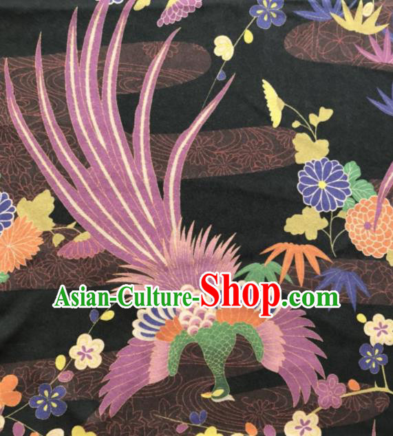 Asian Chinese Classical Phoenix Chrysanthemum Pattern Black Satin Drapery Gambiered Guangdong Gauze Brocade Traditional Cheongsam Brocade Silk Fabric