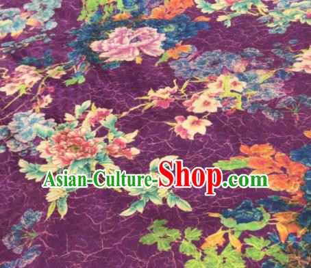 Asian Chinese Classical Peony Pattern Purple Satin Drapery Gambiered Guangdong Gauze Brocade Traditional Cheongsam Brocade Silk Fabric