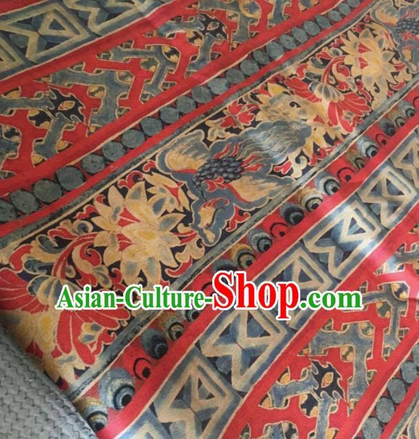 Asian Chinese Classical Pattern Red Satin Drapery Gambiered Guangdong Gauze Brocade Traditional Cheongsam Brocade Silk Fabric