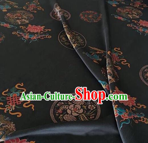 Asian Chinese Classical Lucky Peony Pattern Black Satin Drapery Gambiered Guangdong Gauze Brocade Traditional Cheongsam Brocade Silk Fabric