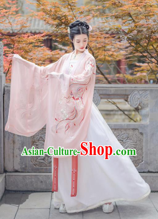 Chinese Ancient Jin Dynasty Princess Pink Hanfu Dress Antique Traditional Court Historical Costume for Women