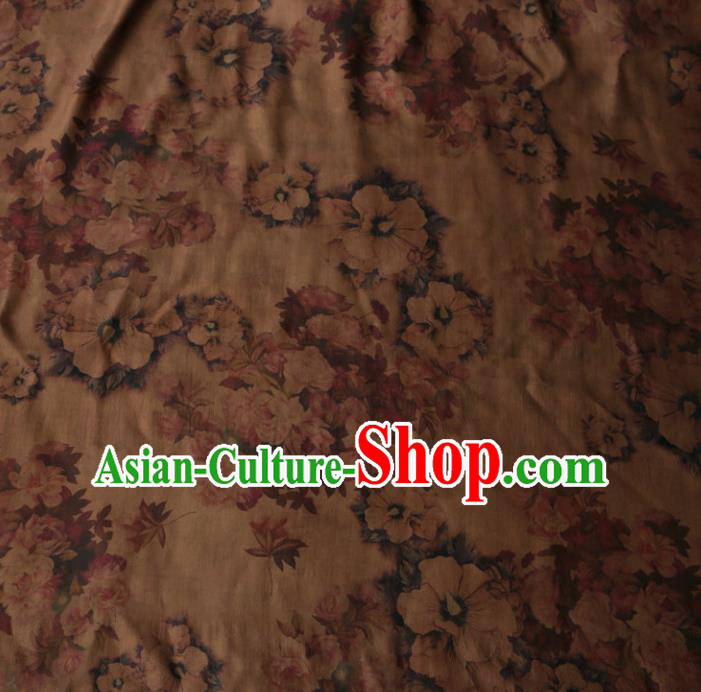 Asian Chinese Classical Roses Pattern Khaki Gambiered Guangdong Gauze Satin Drapery Brocade Traditional Cheongsam Brocade Silk Fabric