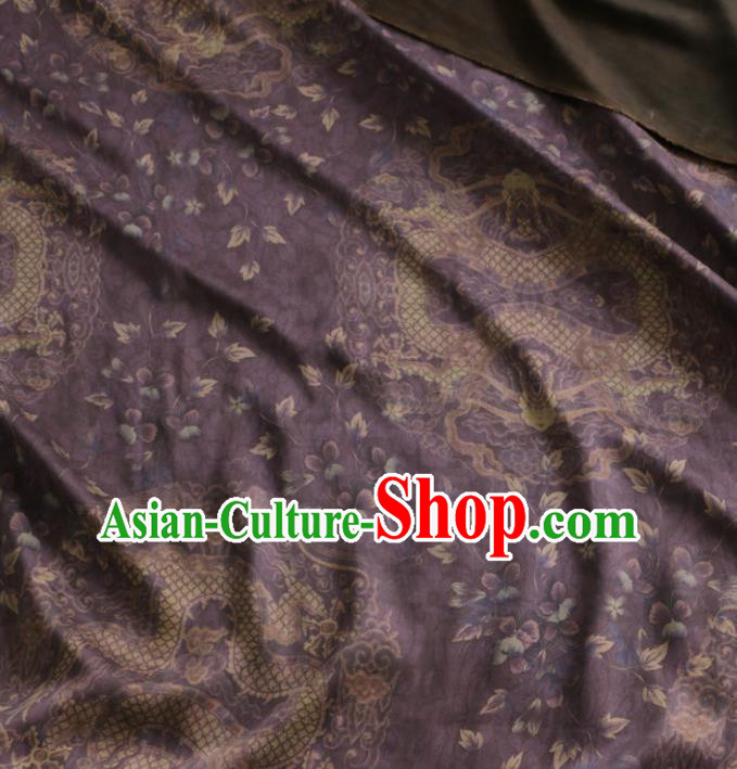 Asian Chinese Classical Dragons Pattern Purple Gambiered Guangdong Gauze Satin Drapery Brocade Traditional Cheongsam Brocade Silk Fabric