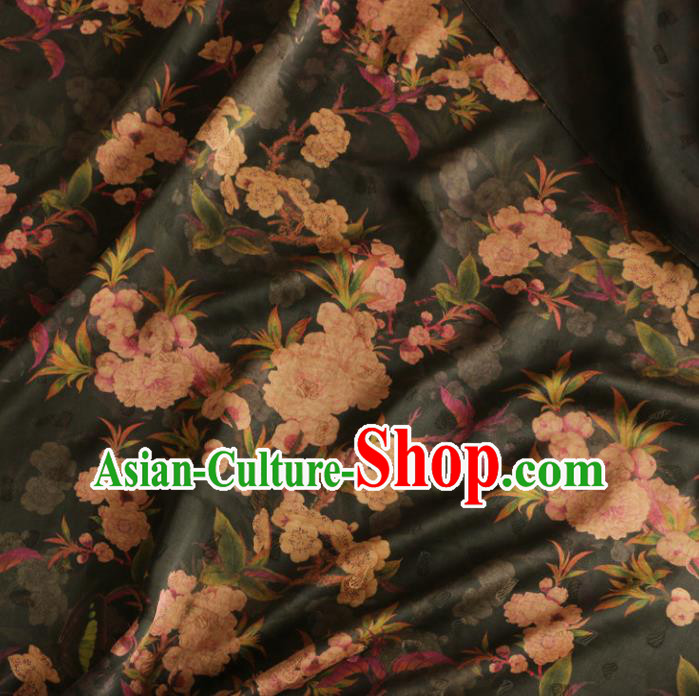 Asian Chinese Classical Pear Flowers Pattern Black Gambiered Guangdong Gauze Satin Drapery Brocade Traditional Cheongsam Brocade Silk Fabric