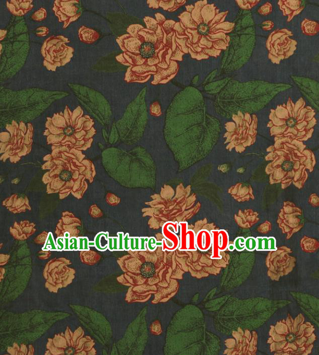 Asian Chinese Classical Lotus Pattern Navy Gambiered Guangdong Gauze Satin Drapery Brocade Traditional Cheongsam Brocade Silk Fabric