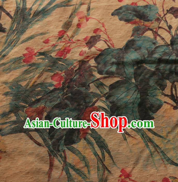 Asian Chinese Classical Orchid Pattern Gambiered Guangdong Gauze Satin Drapery Brocade Traditional Cheongsam Brocade Silk Fabric