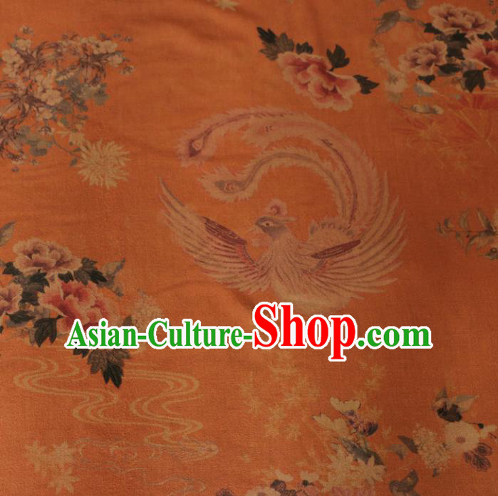 Asian Chinese Classical Phoenix Peony Pattern Orange Gambiered Guangdong Gauze Satin Drapery Brocade Traditional Cheongsam Brocade Silk Fabric