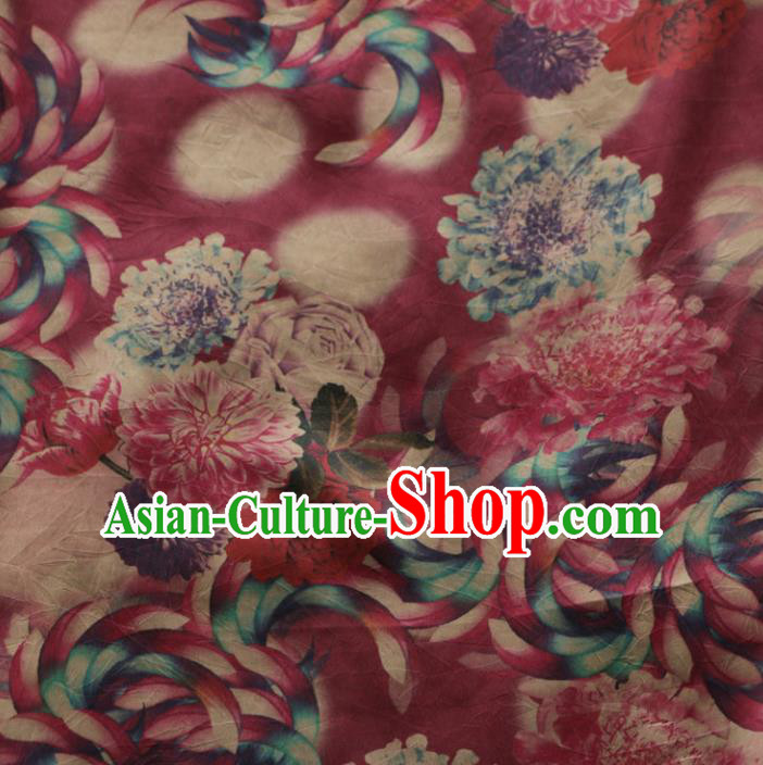 Asian Chinese Classical Roses Pattern Wine Red Gambiered Guangdong Gauze Satin Drapery Brocade Traditional Cheongsam Brocade Silk Fabric