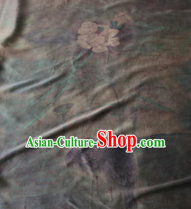 Asian Chinese Classical Lotus Pattern Grey Gambiered Guangdong Gauze Satin Drapery Brocade Traditional Cheongsam Brocade Silk Fabric