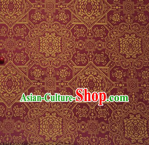 Asian Chinese Cheongsam Classical Pattern Wine Red Satin Drapery Brocade Traditional Brocade Silk Fabric