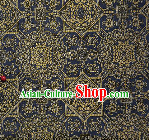 Asian Chinese Cheongsam Classical Pattern Navy Satin Drapery Brocade Traditional Brocade Silk Fabric