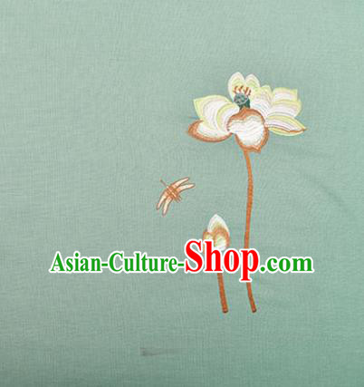 Asian Chinese Cheongsam Classical Embroidered Lotus Pattern Green Satin Drapery Brocade Traditional Brocade Silk Fabric