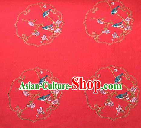 Asian Chinese Cheongsam Classical Roses Bird Pattern Red Satin Drapery Brocade Traditional Brocade Silk Fabric