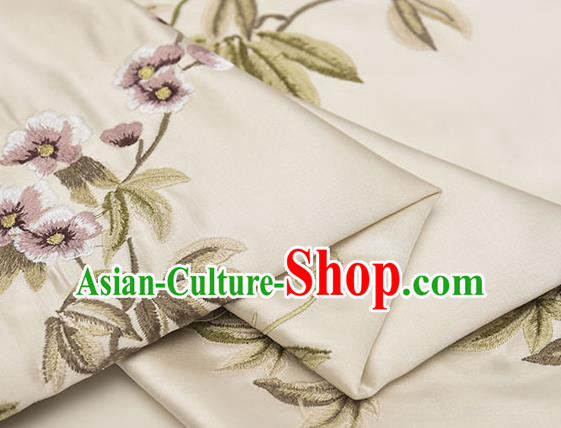 Asian Chinese Cheongsam Classical Embroidered Plum Pattern Beige Satin Drapery Brocade Traditional Brocade Silk Fabric