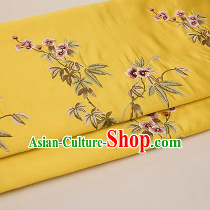 Asian Chinese Cheongsam Classical Embroidered Plum Pattern Yellow Satin Drapery Brocade Traditional Brocade Silk Fabric