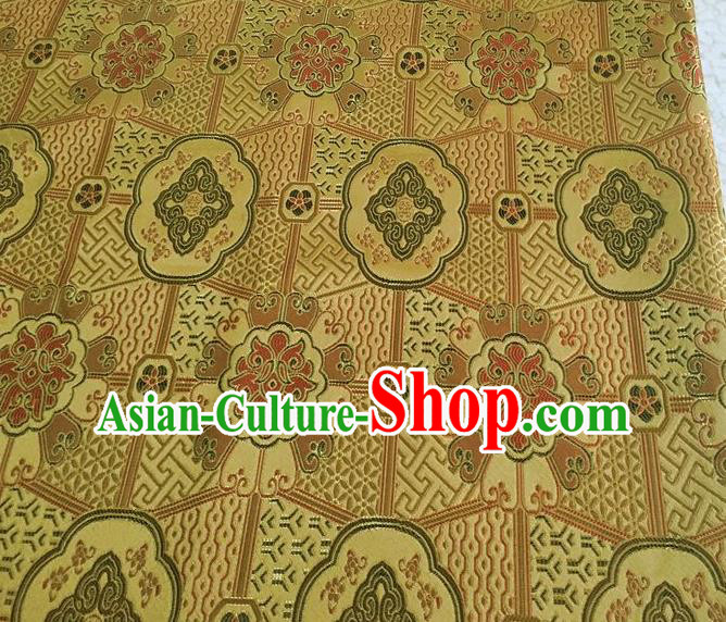 Asian Chinese Cheongsam Classical Lucky Pattern Yellow Satin Drapery Brocade Traditional Brocade Silk Fabric