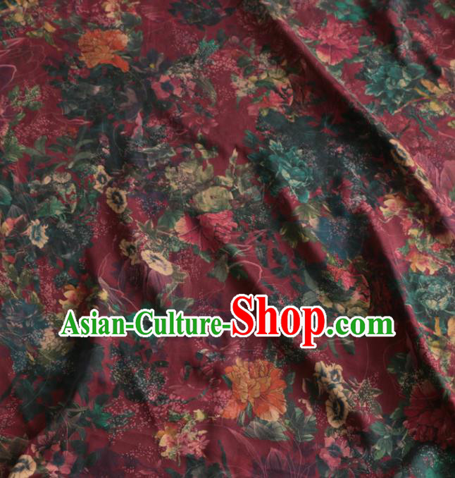 Asian Chinese Classical Pattern Wine Red Gambiered Guangdong Gauze Satin Drapery Brocade Traditional Cheongsam Brocade Silk Fabric