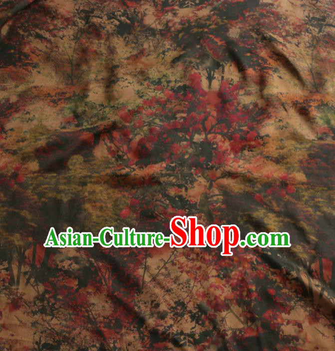 Asian Chinese Classical Red Plum Pattern Gambiered Guangdong Gauze Satin Drapery Brocade Traditional Cheongsam Brocade Silk Fabric