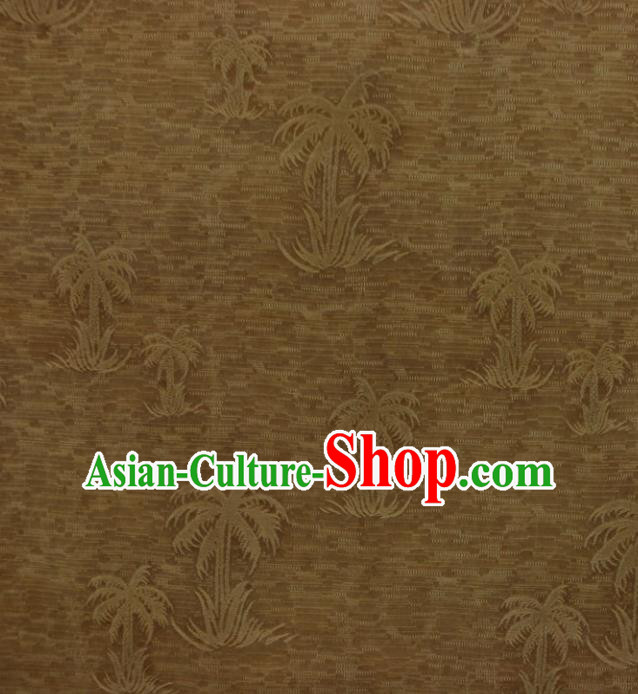 Asian Chinese Classical Coconut Palm Pattern Khaki Gambiered Guangdong Gauze Satin Drapery Brocade Traditional Cheongsam Brocade Silk Fabric