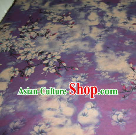 Asian Chinese Cheongsam Classical Yulan Magnolia Pattern Purple Gambiered Guangdong Gauze Satin Drapery Brocade Traditional Brocade Silk Fabric