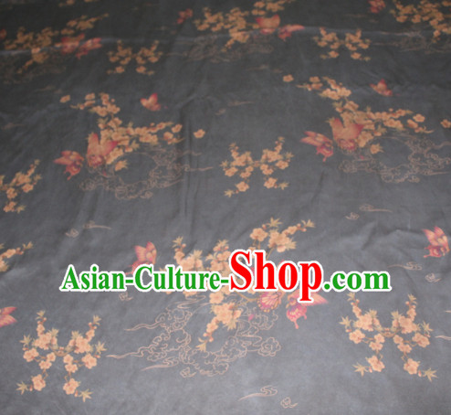 Chinese Traditional Cheongsam Classical Plum Butterfly Pattern Black Gambiered Guangdong Gauze Asian Satin Drapery Brocade Silk Fabric
