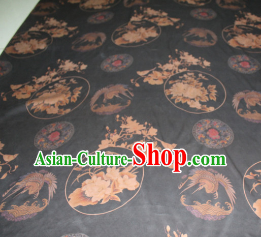 Chinese Traditional Cheongsam Classical Magnolia Phoenix Pattern Black Gambiered Guangdong Gauze Asian Satin Drapery Brocade Silk Fabric