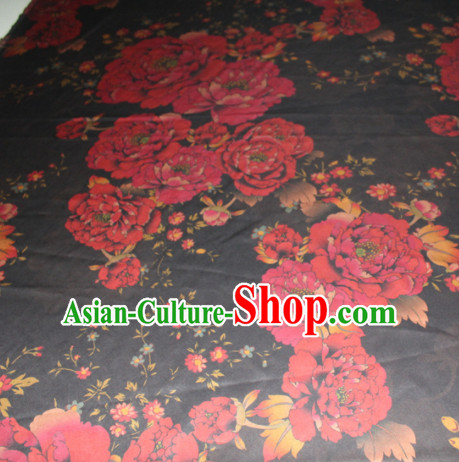 Chinese Traditional Cheongsam Classical Red Peony Pattern Gambiered Guangdong Gauze Asian Satin Drapery Brocade Silk Fabric