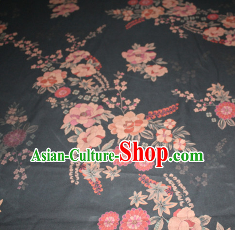 Chinese Traditional Cheongsam Classical Daisy Pattern Black Gambiered Guangdong Gauze Asian Satin Drapery Brocade Silk Fabric