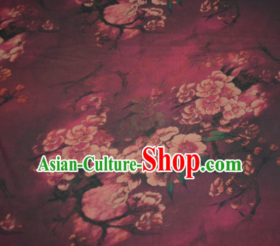 Chinese Traditional Cheongsam Classical Peach Flowers Pattern Purple Gambiered Guangdong Gauze Asian Satin Drapery Brocade Silk Fabric