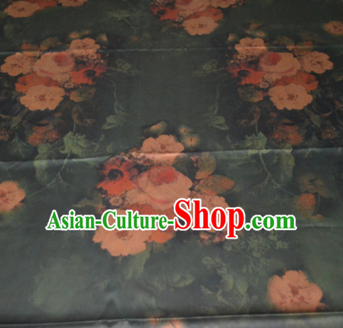 Chinese Traditional Cheongsam Classical Camellia Pattern Atrovirens Gambiered Guangdong Gauze Asian Satin Drapery Brocade Silk Fabric