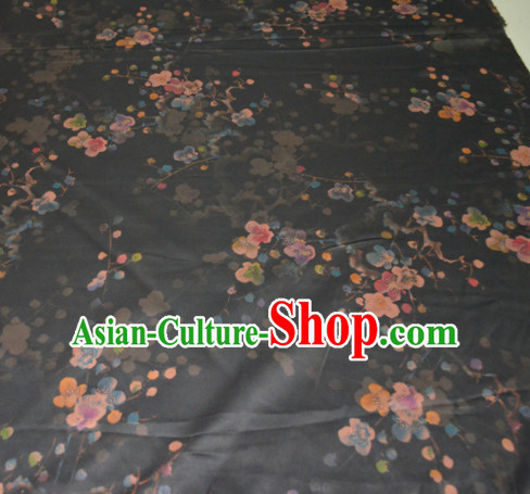 Chinese Traditional Cheongsam Classical Plum Pattern Black Gambiered Guangdong Gauze Asian Satin Drapery Brocade Silk Fabric