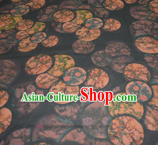 Chinese Traditional Cheongsam Classical Magnolia Peony Pattern Navy Gambiered Guangdong Gauze Asian Satin Drapery Brocade Silk Fabric