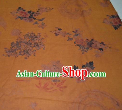 Chinese Traditional Cheongsam Classical Phoenix Peony Pattern Yellow Gambiered Guangdong Gauze Asian Satin Drapery Brocade Silk Fabric