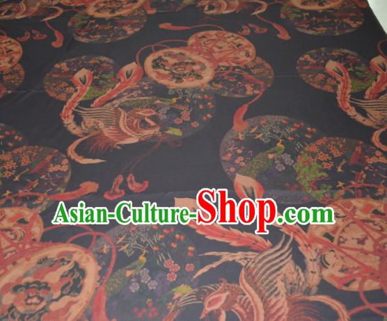 Chinese Traditional Cheongsam Classical Phoenix Pattern Black Gambiered Guangdong Gauze Asian Satin Drapery Brocade Silk Fabric