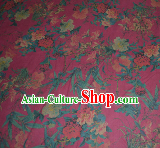 Chinese Traditional Cheongsam Classical Orchid Peony Pattern Rosy Gambiered Guangdong Gauze Asian Satin Drapery Brocade Silk Fabric