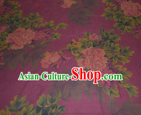 Chinese Traditional Cheongsam Classical Peony Flowers Pattern Purple Gambiered Guangdong Gauze Asian Satin Drapery Brocade Silk Fabric