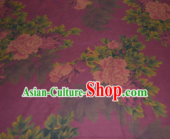 Chinese Traditional Cheongsam Classical Peony Flowers Pattern Purple Gambiered Guangdong Gauze Asian Satin Drapery Brocade Silk Fabric