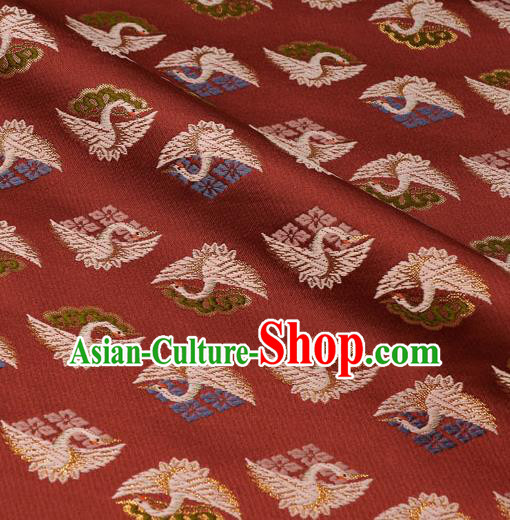 Japanese Traditional Kimono Classical Cranes Pattern Red Brocade Asian Japan Satin Drapery Silk Fabric